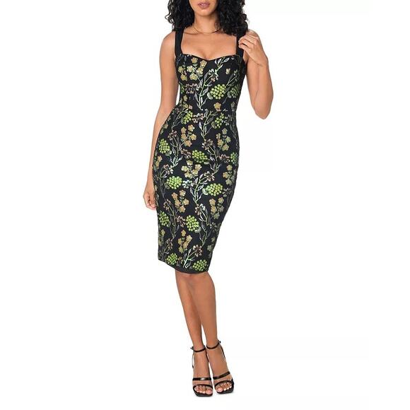 NWOT Dress The Population Nicole Floral Sequin Bodycon Midi Dress Size XS - Picture 1 of 11